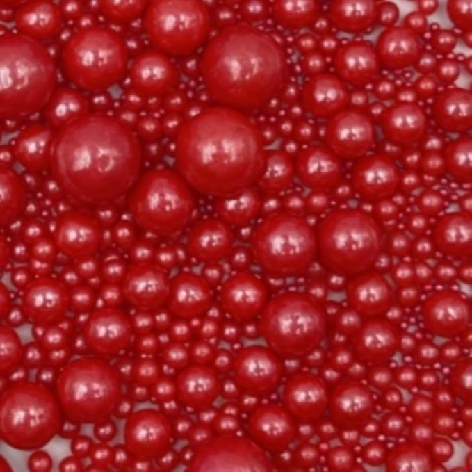 Edible Pearl Sugar Sprinkles Red Candy Mixing Size Baking Edible Cake Decorations Cupcake Toppers Cookie Decorating Celebrations Wedding Valentines Easter Halloween Christmas Supplies 120g/ 4.23oz
