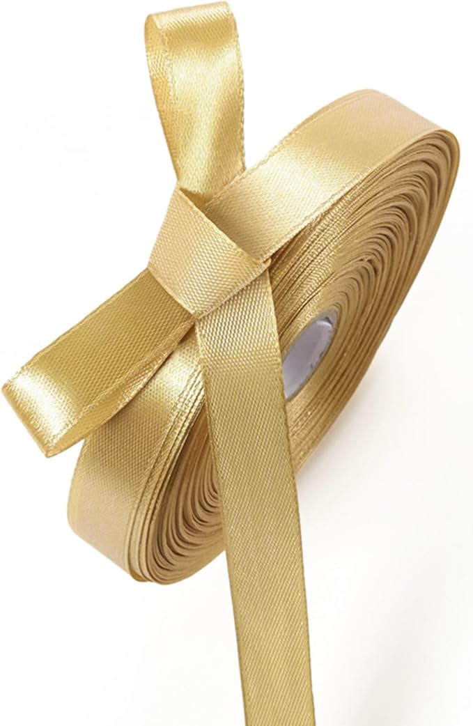 1/2" x 50 Yards Champaign Gold Satin Ribbon Single Faced Fabric Ribbons for Gift Wrapping, Crafting, Bows Making, Sewing, Wedding, Home Decor