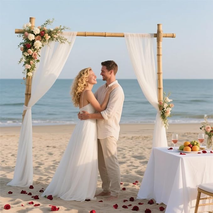 MLMW Wedding Arch Draping Fabric 2 Panels 29" x 20Ft Ivory Sheer Wedding Arch Backdrop Drapes Outdoor Curtain for Ceremony Party Background Ceiling Decor