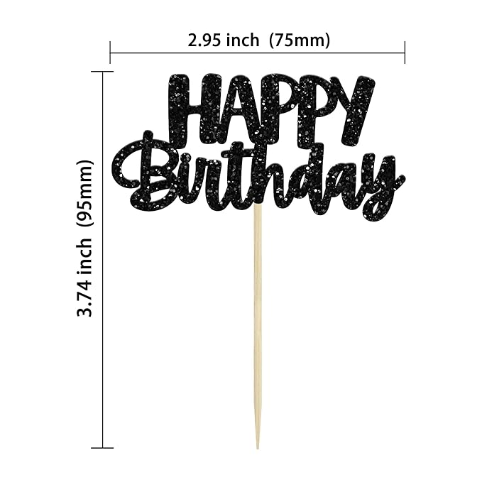 Gyufise Happy Birthday Cupcake Toppers Black Glitter Birthday Cake Topper Picks Dessert Topper Decoration for Birthday Party Anniversary Celebration