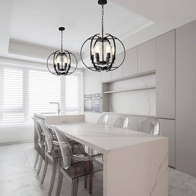 Pendant Lights Globe Black Chandeliers Lighting, Hallway Light Fixtures Ceiling Adjustable Hanging 6 Light for Kitchen, Dining Room, Living Room, Bedroom