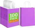 BagDream 8x4.25x10.5 Inch 100Pcs Purple Gift Bags Medium, Kraft Paper Bags with Handles Bulk for Welcome Party Favors, Baby Shower, Goody, Treat, Retail, Grocery Paper Sacks