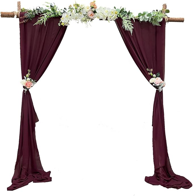EHLDekol 10ft Chiffon Table Runners 29x120 inches Romantic Sheer Wedding Table Runner Top Table Bridal Party Decoration (Burgundy, 10ft)
