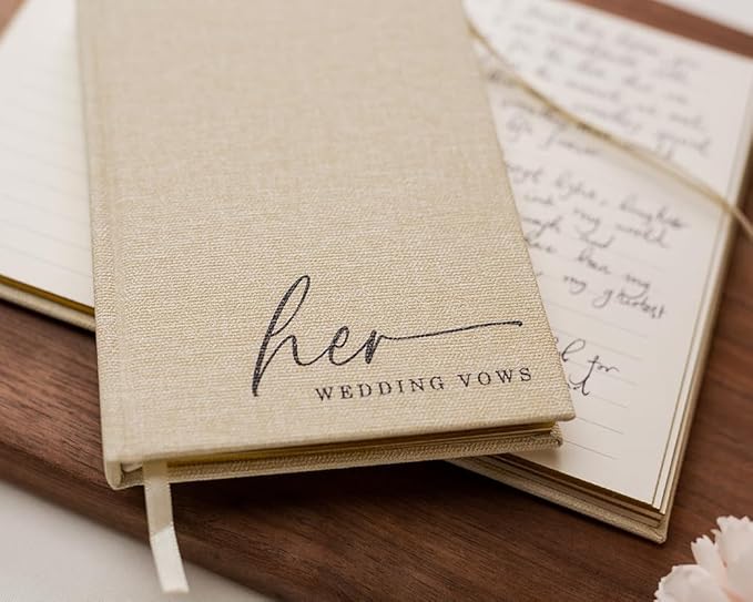 His & Her Wedding Hardcover Vows Books (Set of 2) - 5.75 x 5 Minimalist Pocket Sized Embossed Wedding Ceremony Vow Renewal Speech Notebook Journal