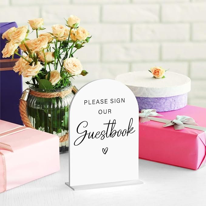 Acrylic Wedding Sign Please Sign Our Guestbook Wedding Signs for Ceremony Modern Calligraphy Arch Acrylic Table Top Sign for Wedding Reception and Event Party Table(white）