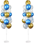 Balloon Column Kit Set of 2 With Confetti Balloons Included - with Base, and Pole,Balloon Tower Backdrop Decoration for Wedding, Baby Shower, Birthday Party, Bridal Shower(Metallic Blue Gold)