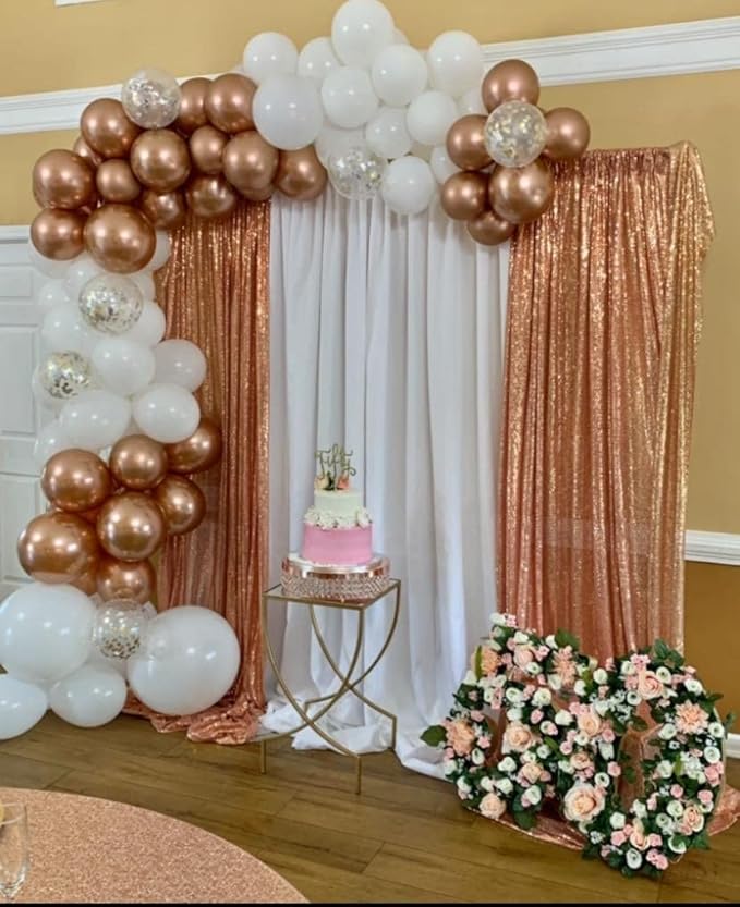 Rose Gold Sequin Backdrop Curtains 2 Panels 2FTx8FT Glitter Rose Gold Drapes Photo Backdrop Party Wedding Baby Shower Curtain Sparkle Photography Background Curtains
