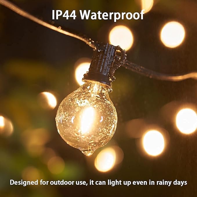 50Ft Outdoor Patio String Lights, G40 Clear String Lights with 53 Globe Bulbs, Waterproof Connectable Hanging String Lights for Outside Backyard Wedding Party Decor, E12 Base, Brown Wire