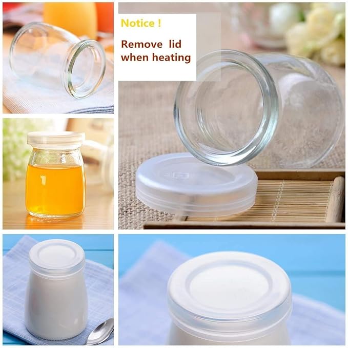6 Pcs Yogurt Pudding Jars Bottles With Plastic Lids Ideal for Jam, Honey, Wedding Favors, Shower Favors, Baby Foods (5.5 oz (150ml))