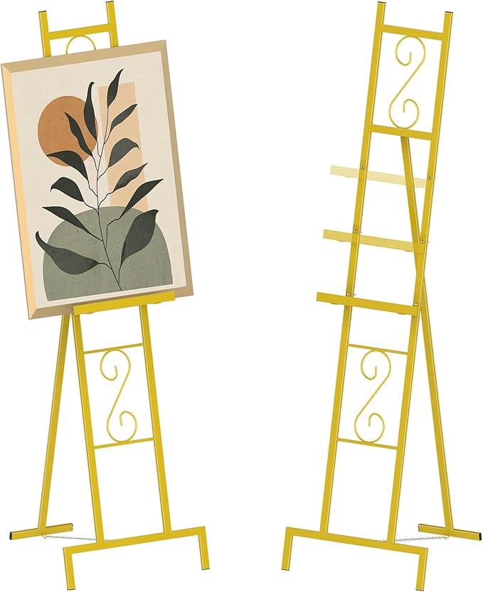 Skcoipsra 2 Pack Gold Easel Stand, 3 Tier Adjustable Larger Wedding Welcome Sign Holder, Art Poster Display Stand Free Standing with Chain, 17x17x58 Inch