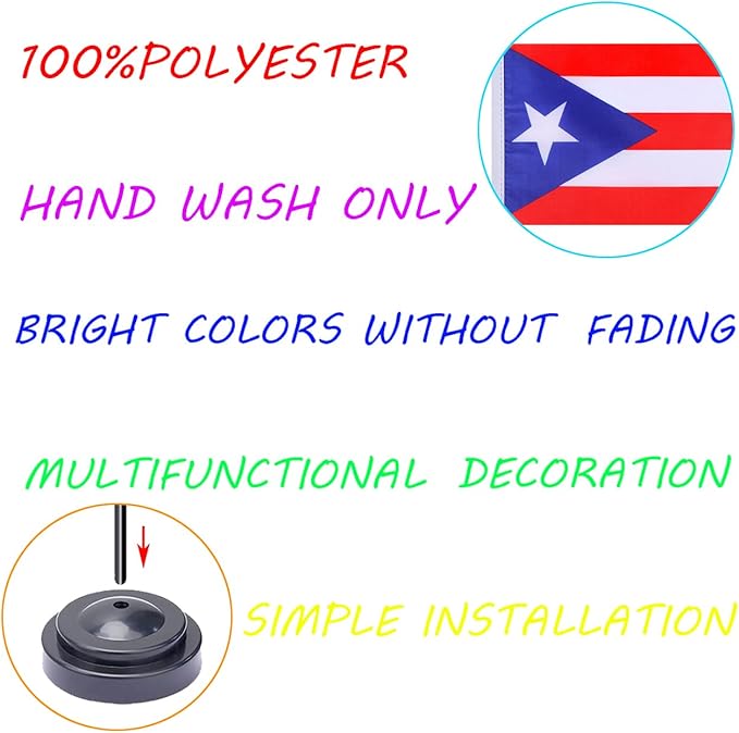 WXTWK 2 Pack Puerto Rico Flag Puerto Rico Deluxe Desk Flag Set - Mini Small Puerto Rican Table Office Flags with Black 12" Solid Pole Stand Base Classroom Meeting Desktop Decorations