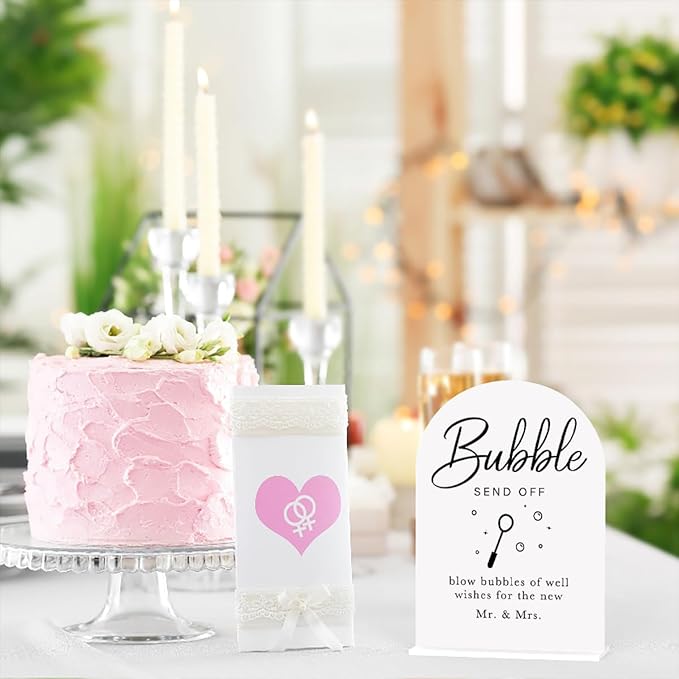 Acrylic Wedding Sign Wedding Signs for Ceremony Bubble Send Off Sign for Wedding Modern Calligraphy Arch Acrylic Table Top Sign for Wedding Reception and Event Party Table(white）