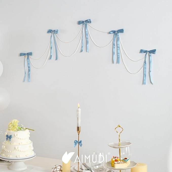 AIMUDI Dusty Blue Bows 5 × 10" Satin Bows for Gift Wrapping Twist Tie Bows Premade Ribbon Bows for Bouquets Invitations Baskets Crafts Wreaths Wedding Birthday Baby Shower Party Decorations, 36 PCs