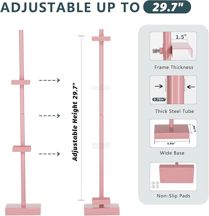 Tabletop Picture Frame Stand, Adjustable for Frames Up to 29" H, Frame Holder Stand Table Easels for Display, Metal Standing Easel Display Stand for Picture Frames, Artwork, Canvas (Pink)