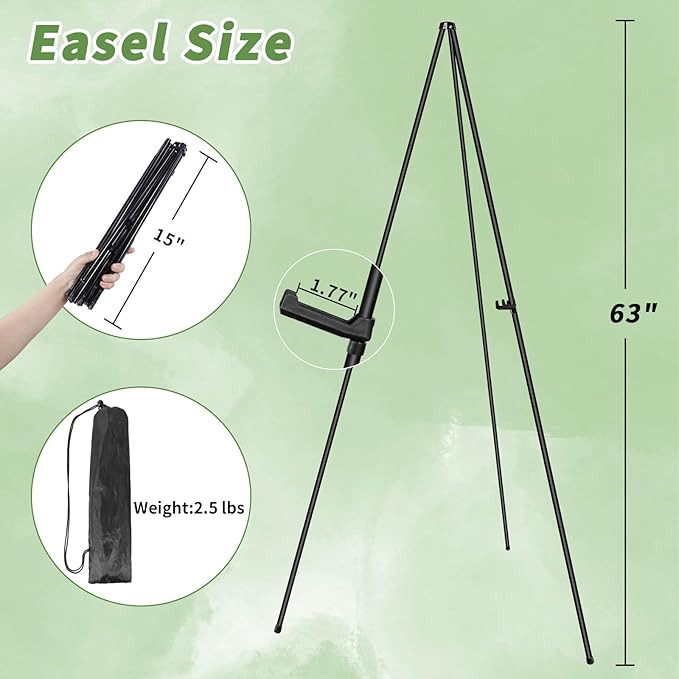 PUJIANG 3 Pack Easel Stand for Display,63" Easels for Playing Pictures, Easels for Signs, Metal Art Easels for Painting, Poster Sign Holder, Floor Display Stand for Wedding Sign with a Carrying Bag