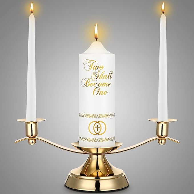 Irenare Unity Candles with Holder for Wedding Ceremony Wedding Decortions Accessories Glass Candle Holder Pillar Candle for Formal Events Church(Elegant)