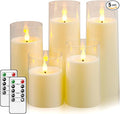 Fo32won Ivory White LED Flameless Pillar Candles Battery Operated with Remote and Timer, Pack of 5 (D 3"×H 4" 5" 6" 8" 8") Decorative Plexiglass Flickering Candles with 3D Flame
