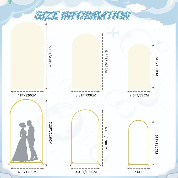 FOTSHARER Arch Backdrop Stand and Cover Set (7.2FT, 6.6FT, 6FT) Metal Wedding Arch Stands Ivory Spandex Cover for Arched Backdrop Background Arches Stand with Cover for Wedding Party Anniversary Decor