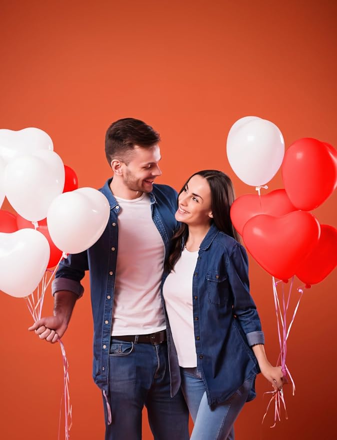 Red and White Heart Balloons - 50 Pcs Heart Shaped Balloons for Romantic Decoration, Wedding, Anniversary, Engagement, Birthday Party, Love Events