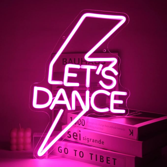 Let's Dance Neon Sign Pink Led Word Light Sign Lightning Bolt Neon Light Dance Light Up Signs Letter Neon Signs for Bedroom Bar Wedding Birthday Dancing Party Prom Night Decor Girl Gifts