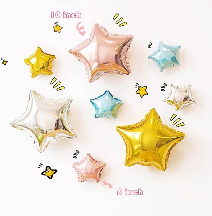 50 Pieces Silver Star Balloons - 5" Small Silver Foil Star Mylar Balloons for Party Decorations