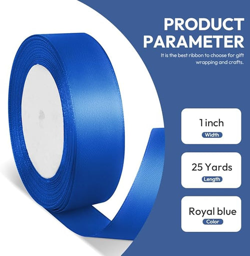 1" x 25 Yards Satin Ribbon, Royal Blue Silk Ribbon Ideal for Gift Wrapping, Floral Bouquets, Crafts, Wedding Party Decorations, Christmas and Sewing Projects