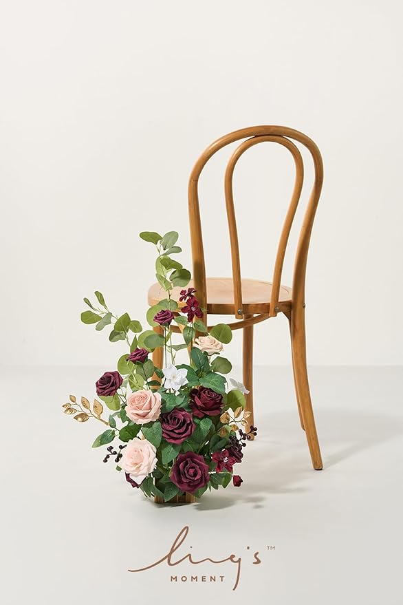 Ling's moment 17.5" Tall Standing Artificial Flowers Arrangements 4 pcs Fall Wedding Aisle Runner Chair Decorations Marsala & Blush Centerpieces for Ceremony Reception Rose Floral Party Outdoor
