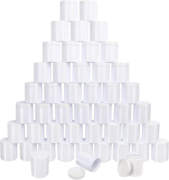 47Packs 8.8oz (250 ml) Plastic White Jars with Lids, Cosmetic Containers jars with Wide-Mouth for slime, beads, rhinestones, sequins Cosmetics, Lotion, Cream, Ointments and More by KUKLIPJIM.