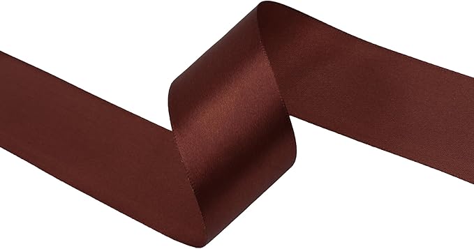 Coffee Brown Satin Ribbon 1-1/2 inch X Continuous 25 Yards, Single Face Polyester Ribbon Perfect for Gift Wrapping, Flower Bouquet, Wedding Decor, Crafts, Bow Making, Sewing and More