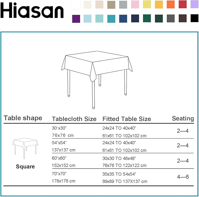 Hiasan Rectangle Tablecloth - Water Resistant and Spillproof Kitchen Washable Polyester Fabric Table Cloth for 6 Foot Tables, 70 x 70 Inch, Light Yellow