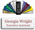 Custom Engraved Name Tag 1" x 3" Personalized Badge Magnetic or Pin Backing Made in The USA by Gem Awards (White w/Red Text)