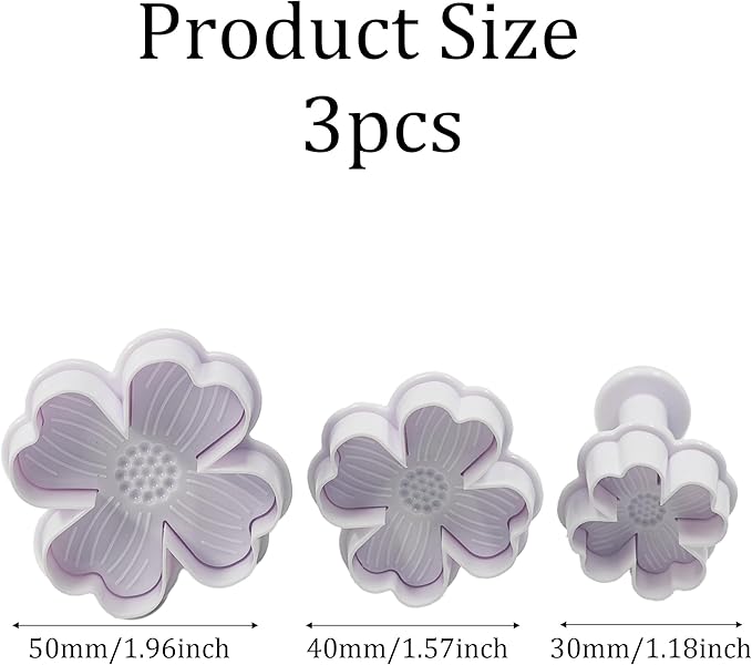 pson 3Pcs Plunger Cookie Cutter Set, Mini Plastic Biscuit Molds for Cake Decorating, Baking, Fondant, and DIY Crafts(Flower)