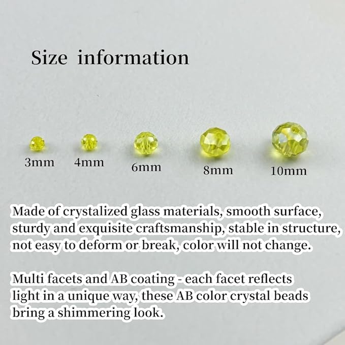 500pcs 3mm Crystal Glass Beads for Crafts Faceted Rondelle Glass Beads for Jewelry Making Crystal Spacer Beads for Necklaces Bracelets Earrings DIY Craft(Lemon Yellow AB)