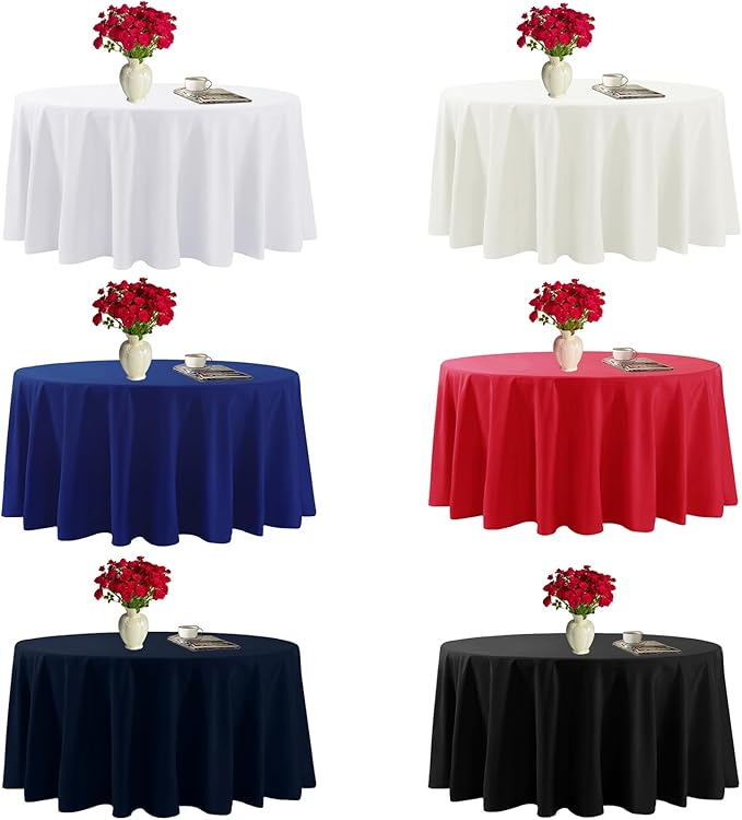 Fokitut 6 Pack Round Tablecloth, 132 Inch, Stain Resistant and Wrinkle Polyester Table Cloth, Fabric Table Cover for Kitchen Dining, Wedding, Party, Holiday Dinner-Navy