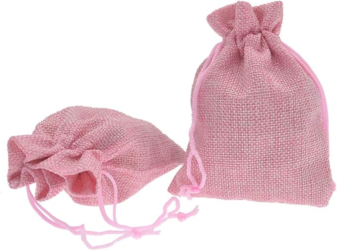 20Pcs Burlap Bags with Drawstring, 5x7 Inch Jute Gift Bags Bulk for Christmas Wedding Party Favors, Jewelry and Treat Pouches (Pink)