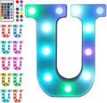 Foaky Colorful LED Letter Lights with Remote,Marquee Light Up Letters Sign for Night Light Wedding/Birthday Party Battery Powered Christmas Lamp Home Bar Decoration(U)