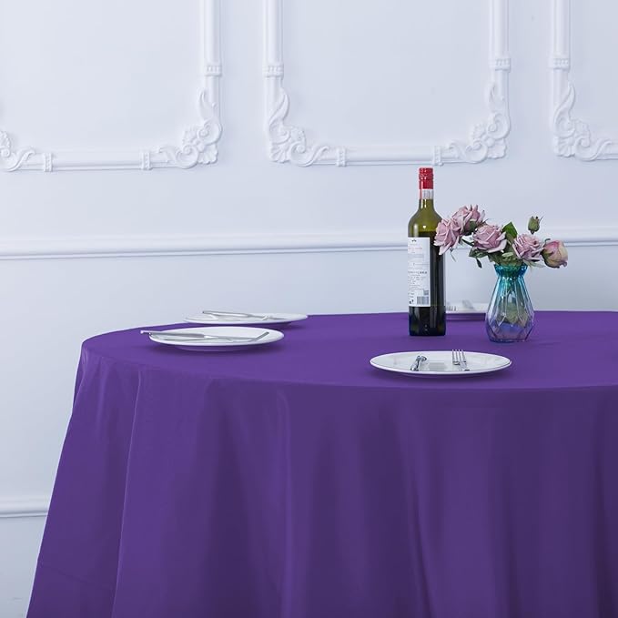 Ascoza 2pack 120 Inch Purple Round Tablecloth in Washable Polyester Fabric for Wedding/Banquet/Restaurant/Parties