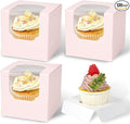 JCD 120 Pcs Individual Pink Cupcake Box with Insert, Cupcake Boxes Auto-pop up Individual Cupcake Container Brown PINK 3.5" x 3.5" x 3.5" Single Cupcake Boxes(Pink/120Pcs)