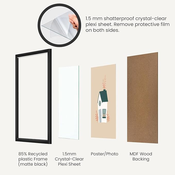 Opposite Wall - 9x12 in -Black Picture Frame - Lightweight, Versatile & Shatterproof - Wall Hanging Poster or Photo Frame - Wall Decor for Office, Gallery & Home