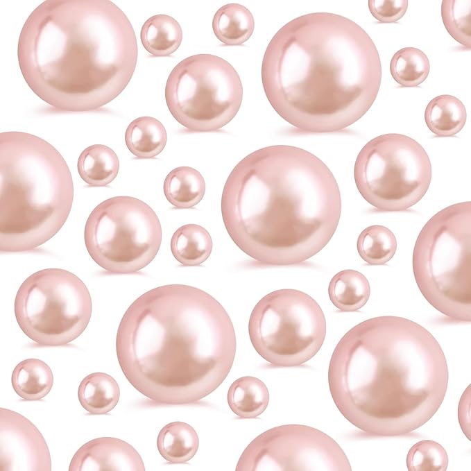 520Pcs Rose Gold Glossy Beads for Centerpiece Decor, Artifical Pearls Vase Filler, No Hole Round Pearl Beads for Wedding Birthday Christmas Party Home Decor(18mm 14mm 6mm)
