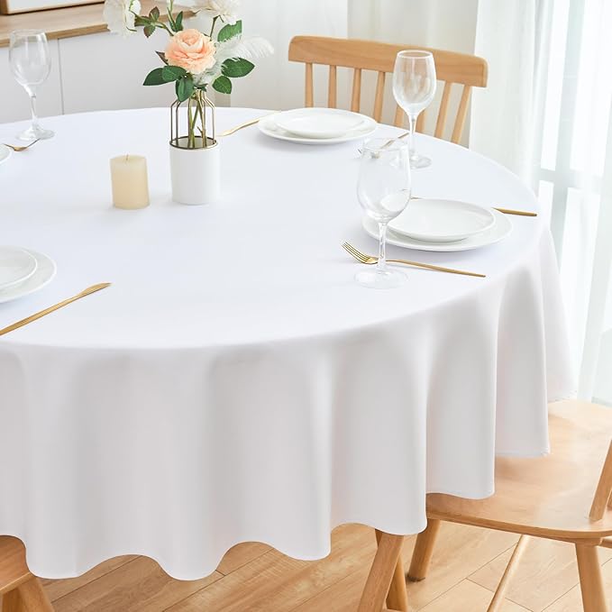 2 Pack Round Table Cloth 60 Inch White Tablecloth Washable Polyester Solid Dining Table Cover for Birthday Party Dinner Holiday Outdoor Indoor