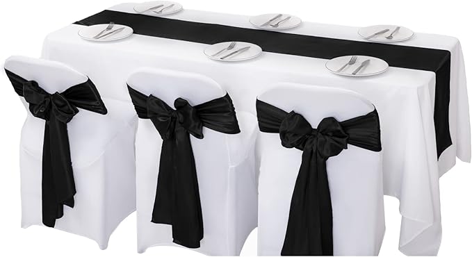 12Pack Table Runner 12 x 108 Inches Satin Silk Table Runner for Wedding, Birthday Party, Banquets, Graduations Decoration, fit Rectange and Round Table-Black