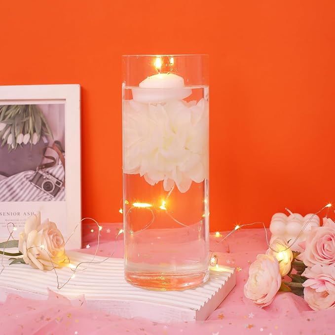 24 Pcs Floating Candles for Centerpieces and Floating Flowers Artificial Flowers Head Vase Filler for Party Home Table Wedding Centerpieces Decoration (White)