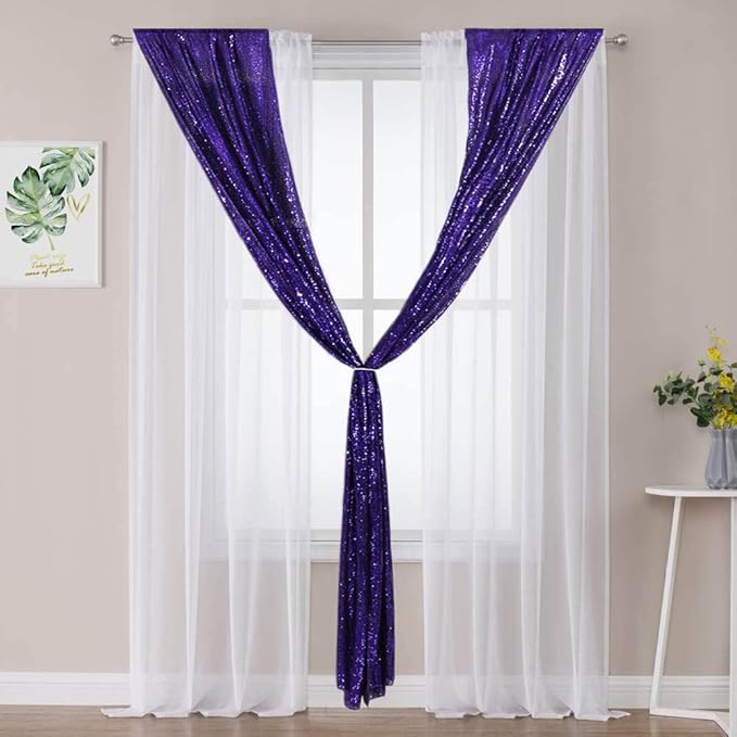 Eternal Beauty Purple Sequin Backdrop Curtains, Halloween Shimmer Back Drop 4Panels-2FTx8FT for Christmas, Party, Birthday, Photography, Wedding, Baby Shower Event Decoration