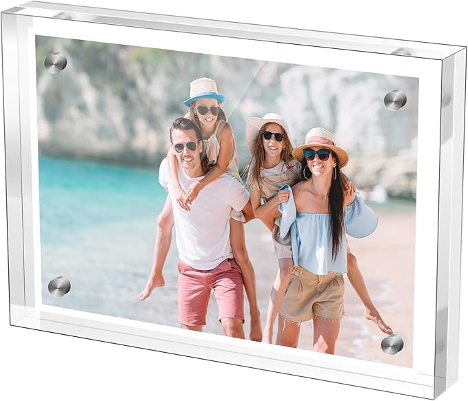 8×10 Inches Acrylic Picture Frame，Clear Magnetic Picture Frame for Wedding，Double Sided Frameless Photo Frame for Desktop Free Standing,Display Stand Photo Frame