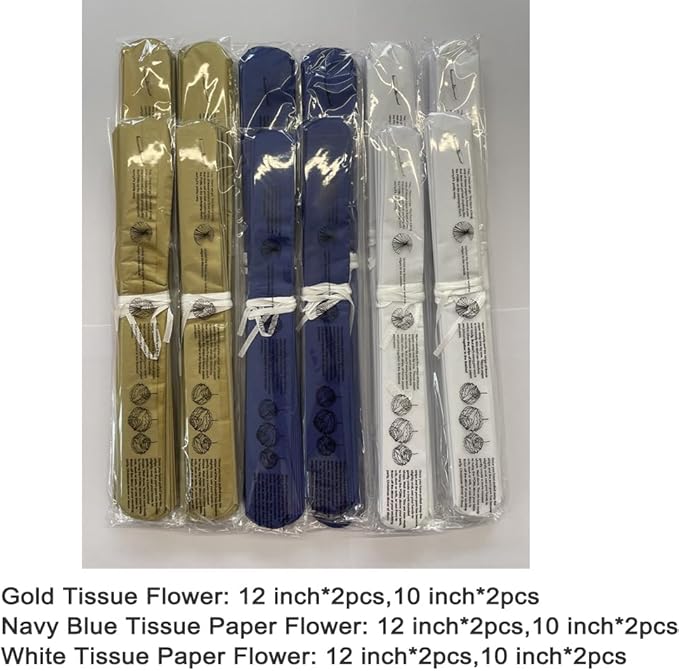 Gold Royal Blue and White Paper Flower Tissue Pom Poms for Birthday Baby Shower Graduation Bachelor Retirement Theme Party, 12pc