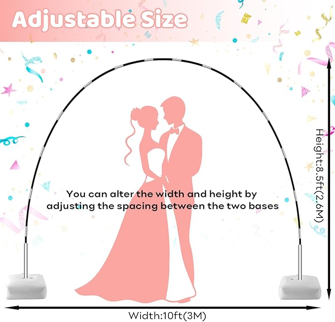 Paready Black Balloon Arch Stand Kit, Adjustable Balloon Arch Stands for Floor Garden Arbors, Balloons Arch Kit with Base Support Backdrop for Birthday Wedding Baby Shower Graduation Arbors Photo