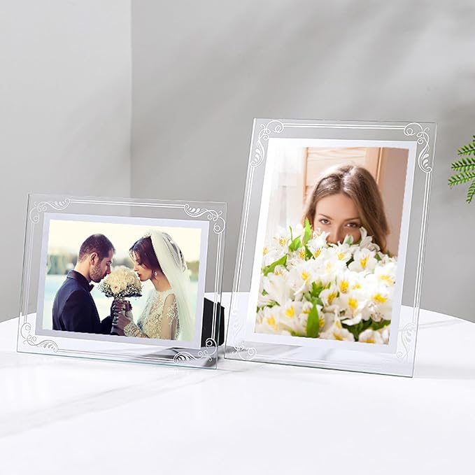 Glass Photo Frames Picture Frame 5x7 High Definition Silver Vertical and Horizontal for Table Desk Shelf Office House Decoration Gifts