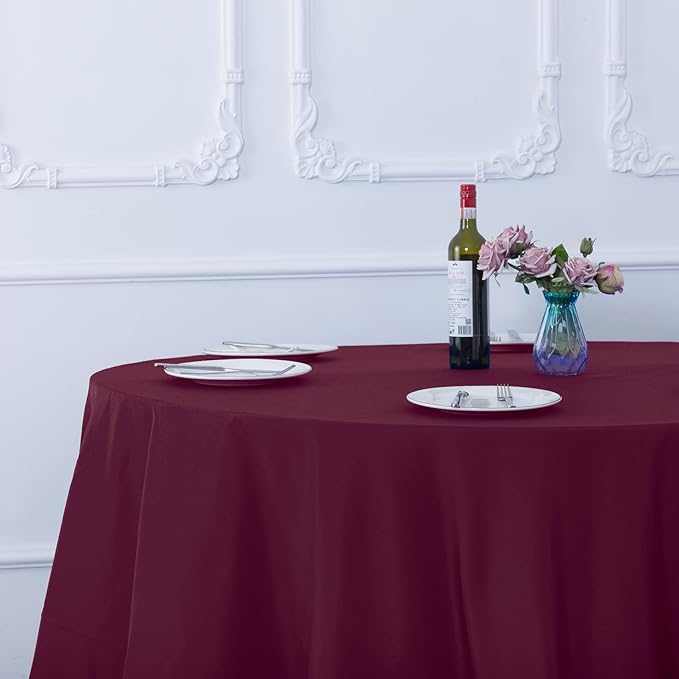 Ascoza 2pack 132 Inch Burgundy Round Tablecloth in Washable Polyester Fabric for Wedding/Banquet/Restaurant/Parties