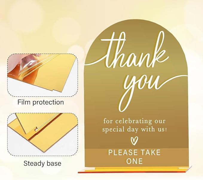 Acrylic Wedding Sign, Bridal Shower Decorations, Thank You Sign for Ceremony, Modern Font Table Signs, Gold Mirror Arched Acrylic Tabletop Signs for Wedding Reception and Event Party